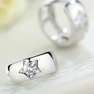 Silver Huggie Hoop  Diamond Star Earrings
